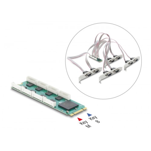 Delock M.2 Card to 8 x Serial RS-232 DB9 with Standard and Low Profile slot brackets