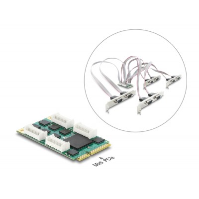 Delock Mini PCIe I/O full size Card to 8 x Serial RS-232 DB9 with Standard and Low Profile slot brackets