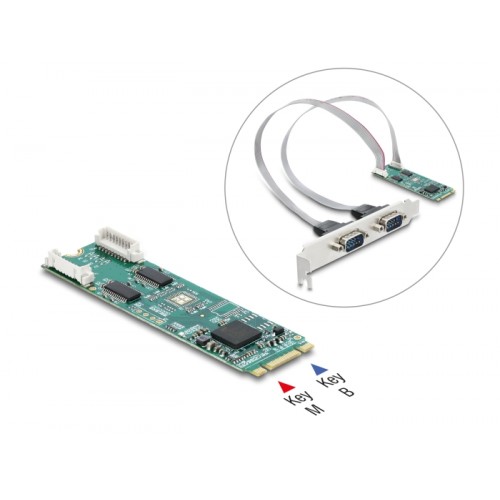 Delock M.2 Card to 2 x Serial RS-232 DB9 with Standard and Low Profile slot brackets