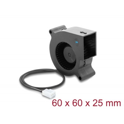 Delock Radial Fan / Blower Fan 12 V DC 60 x 60 x 25 mm with 3 pin fan connector, black