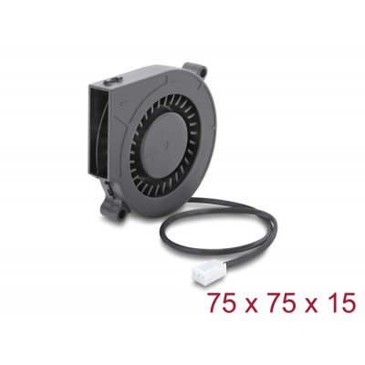 Delock Radial Fan / Blower Fan 12 V DC 75 x 75 x 15 mm with 3 pin fan connector, black