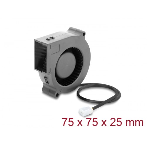 Delock Radial Fan / Blower Fan 12 V DC 75 x 75 x 25 mm with 3 pin fan connector, black