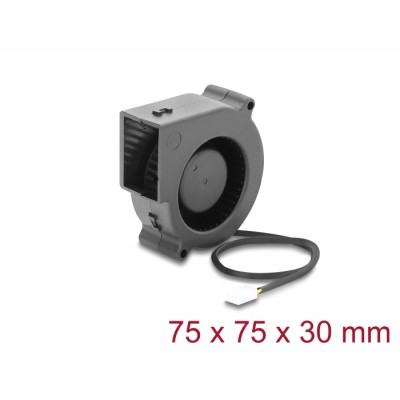 Delock Radial Fan / Blower Fan 12 V DC 75 x 75 x 30 mm with 3 pin fan connector, black