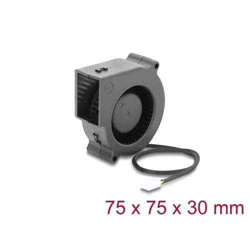 Delock Radial Fan / Blower Fan 12 V DC 75 x 75 x 30 mm with 3 pin fan connector, black