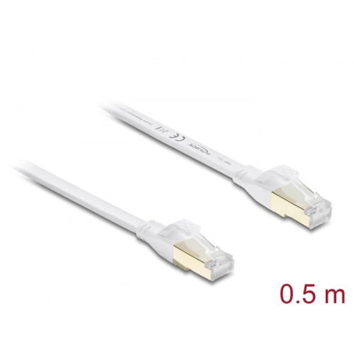 Delock RJ45 Flat Patch Cable Cat.8.1 U/FTP up to 40 Gbps 0.5 m white