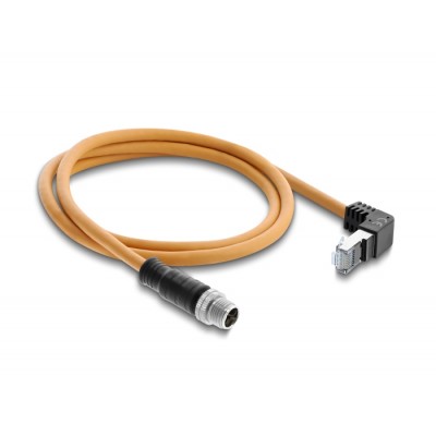 Delock M12 Cable X-coded 8 pin male straight to RJ45 plug angled upwards S/FTP shielded 1 m orange 2