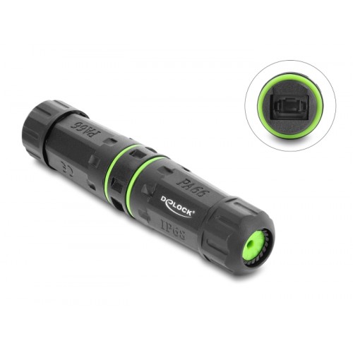 Delock Cable Connector optical fiber MPO female to MPO female with M20 x 1.5 mm thread IP68 dust and waterproof