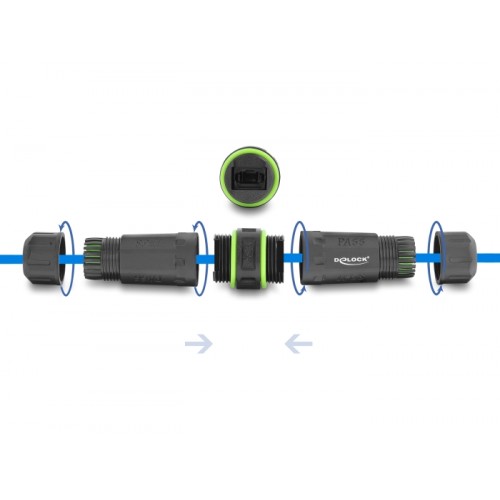 Delock Cable Connector optical fiber MPO female to MPO female with M20 x 1.5 mm thread IP68 dust and waterproof