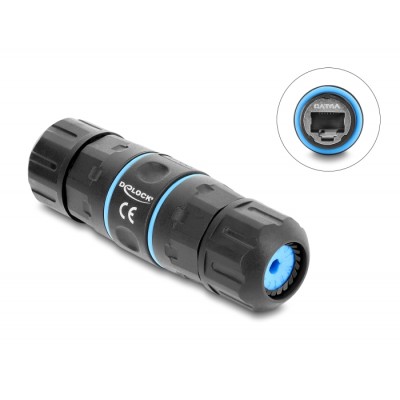 Delock Cable Connector RJ45 jack to RJ45 jack Cat.6A with M20 x 1.5 mm thread, short design, IP68 dust and waterproof