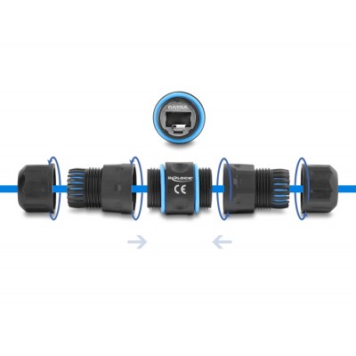 Delock Cable Connector RJ45 jack to RJ45 jack Cat.6A with M20 x 1.5 mm thread, short design, IP68 dust and waterproof 2