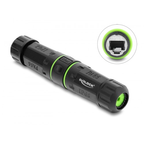 Delock Cable Connector RJ12 jack to RJ12 jack with M20 x 1.5 mm thread IP68 dust and waterproof