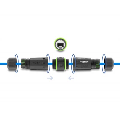 Delock Cable Connector RJ12 jack to RJ12 jack with M20 x 1.5 mm thread IP68 dust and waterproof 2
