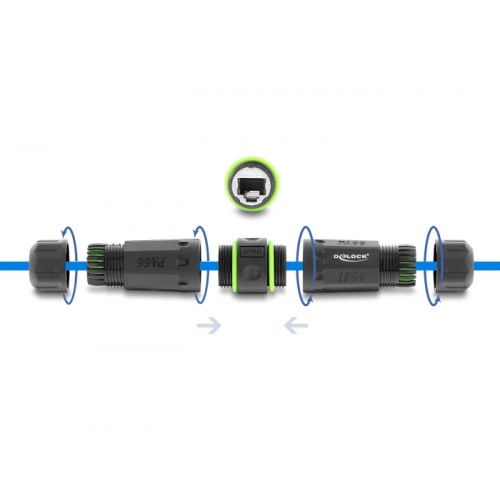 Delock Cable Connector RJ12 jack to RJ12 jack with M20 x 1.5 mm thread IP68 dust and waterproof