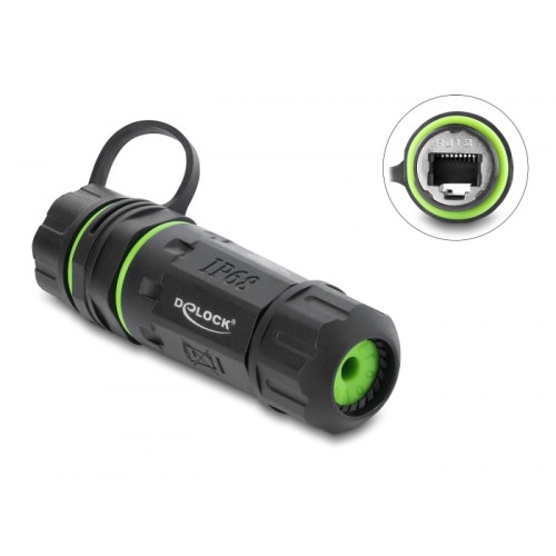 Delock Cable Connector RJ12 jack to RJ12 jack with M20 x 1.5 mm thread with protective cap and housing IP68 dust and waterproof