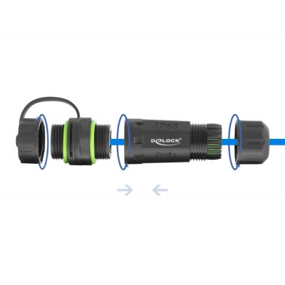 Delock Cable Connector RJ12 jack to RJ12 jack with M20 x 1.5 mm thread with protective cap and housing IP68 dust and waterproof 2