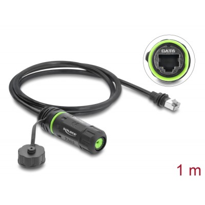 Delock Cable RJ45 plug to RJ45 jack Cat.6 for installation with M20 x 1.5 mm thread and housing compatible with Starlink IP68 du