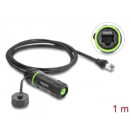 Delock Cable RJ45 plug to RJ45 jack Cat.6 for installation with M20 x 1.5 mm thread and housing compatible with Starlink IP68 du