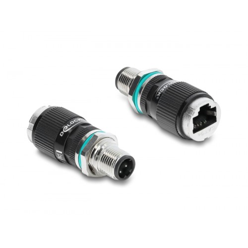 Delock M12 Adapter D-coded 4 pin male to RJ45 jack for built-in round straight