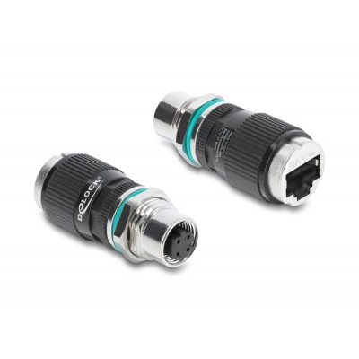 Delock M12 Adapter D-coded 4 pin female to RJ45 jack for built-in round straight