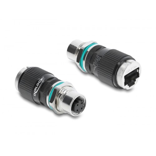 Delock M12 Adapter D-coded 4 pin female to RJ45 jack for built-in round straight