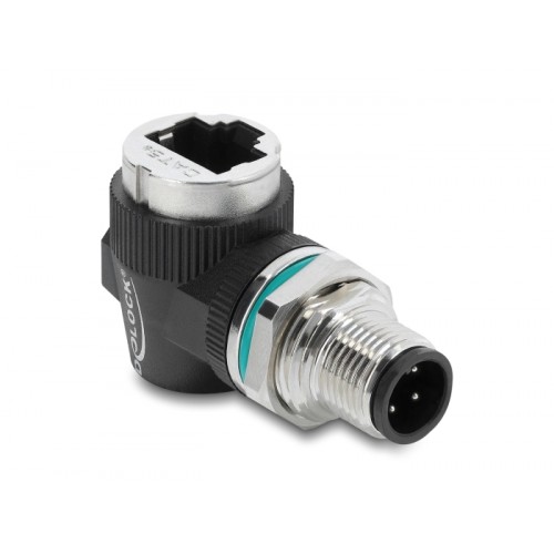 Delock M12 Adapter D-coded 4 pin male to RJ45 jack for built-in round 90° angled