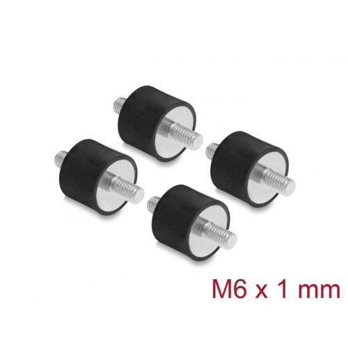 Delock Vibrationsdämpfer M6 x 1 mm D 20 x H 15 mm mit 2 x Außengewinde 4 Stück schwarz