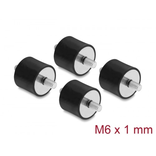 Delock Vibrationsdämpfer M6 x 1 mm D 25 x H 20 mm mit 2 x Außengewinde 4 Stück schwarz