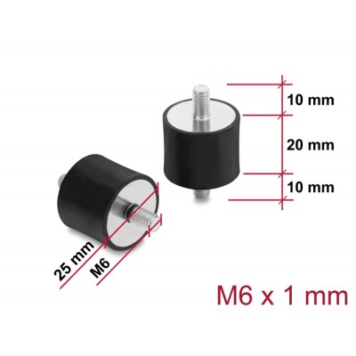 Delock Vibrationsdämpfer M6 x 1 mm D 25 x H 20 mm mit 2 x Außengewinde 4 Stück schwarz 2