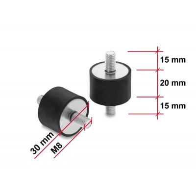 Delock Vibrationsdämpfer M8 x 1,25 mm D 30 x H 20 mm mit 2 x Außengewinde 4 Stück schwarz 2