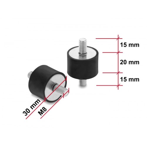 Delock Vibrationsdämpfer M8 x 1,25 mm D 30 x H 20 mm mit 2 x Außengewinde 4 Stück schwarz