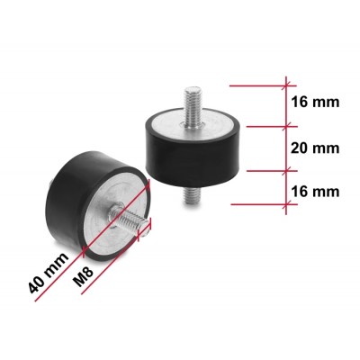 Delock Vibrationsdämpfer M8 x 1,25 mm D 40 x H 20 mm mit 2 x Außengewinde 4 Stück schwarz 2