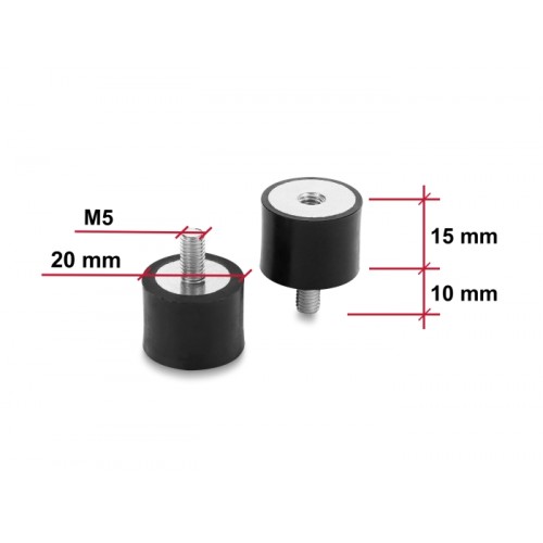 Delock Vibration Damper M5 x 0.8 mm D 20 x H 15 mm with internal and external thread 4 pieces black