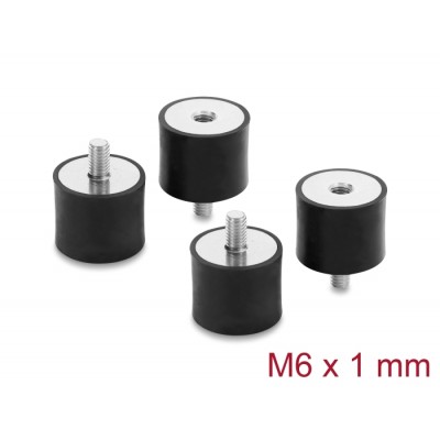 Delock Vibration Damper M6 x 1 mm D 25 x H 20 mm with internal and external thread 4 pieces black