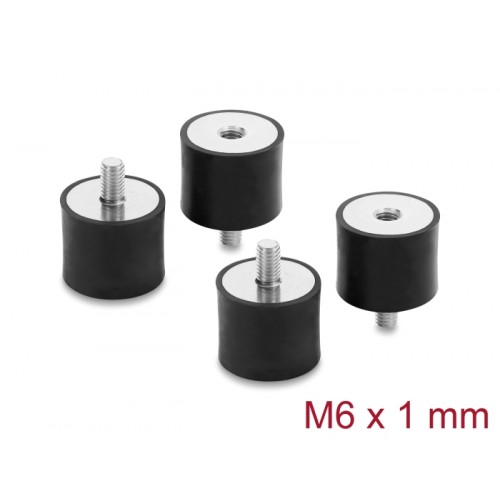 Delock Vibration Damper M6 x 1 mm D 25 x H 20 mm with internal and external thread 4 pieces black
