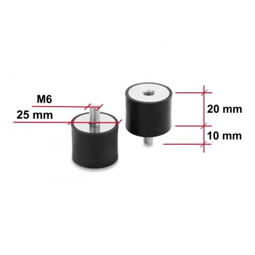 Delock Vibration Damper M6 x 1 mm D 25 x H 20 mm with internal and external thread 4 pieces black