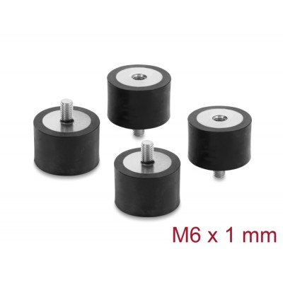 Delock Vibration Damper M6 x 1 mm D 30 x H 20 mm with internal and external thread 4 pieces black