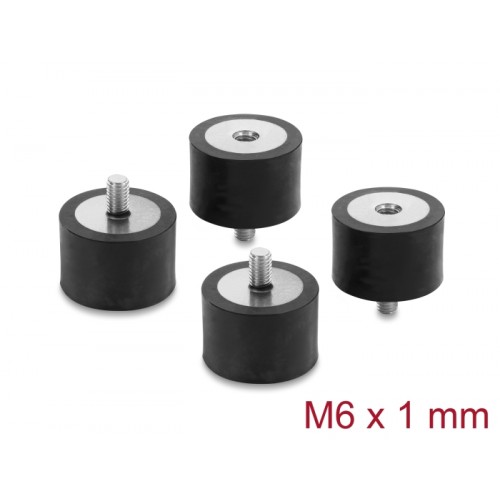 Delock Vibration Damper M6 x 1 mm D 30 x H 20 mm with internal and external thread 4 pieces black