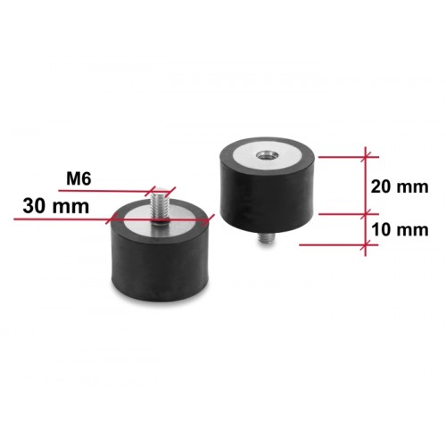 Delock Vibration Damper M6 x 1 mm D 30 x H 20 mm with internal and external thread 4 pieces black