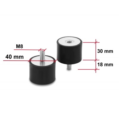 Delock Vibration Damper M8 x 1.25 mm D 40 x H 30 mm with internal and external thread 4 pieces black 2