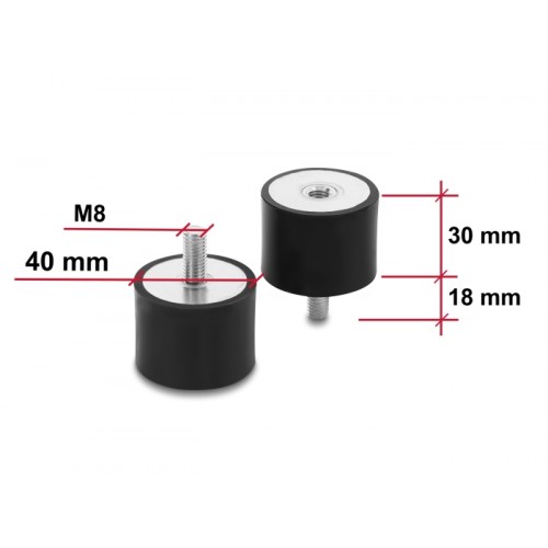 Delock Vibration Damper M8 x 1.25 mm D 40 x H 30 mm with internal and external thread 4 pieces black