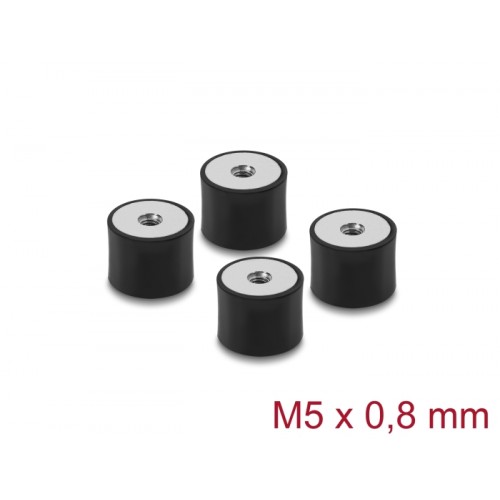 Delock Vibration Damper M5 x 0.8 mm D 20 x H 15 mm with 2 x internal thread 4 pieces black