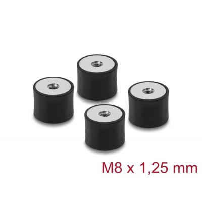Delock Vibration Damper M8 x 1.25 mm D 30 x H 20 mm with 2 x internal thread 4 pieces black