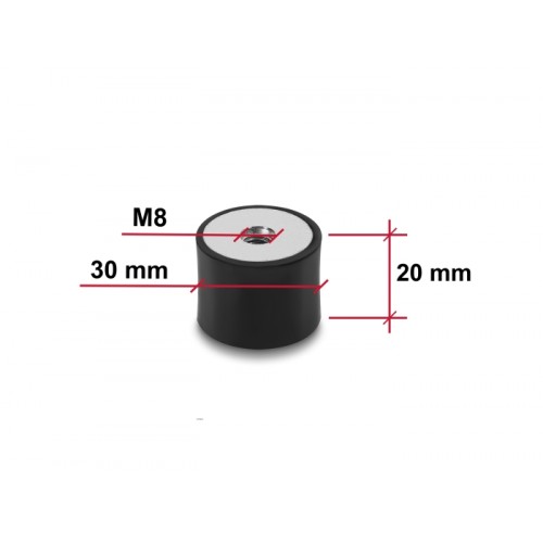 Delock Vibration Damper M8 x 1.25 mm D 30 x H 20 mm with 2 x internal thread 4 pieces black