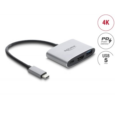 Delock USB Type-C™ Adapter to HDMI 4K 60 Hz with USB Type-A and USB Type-C™ PD 3.1 140 W