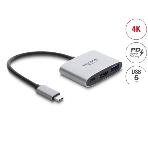 Delock USB Type-C™ Adapter to HDMI 4K 60 Hz with USB Type-A and USB Type-C™ PD 3.1 140 W