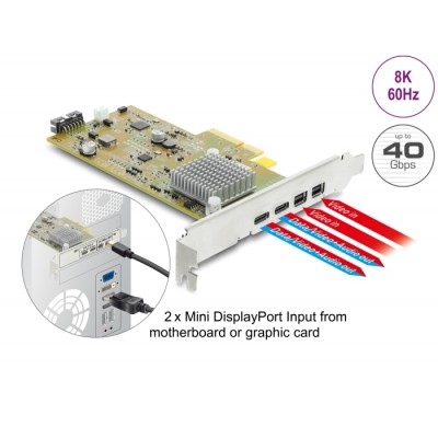 Delock PCI Express x4 Card to 2 x external USB Type-C™ 40 Gbps (DP Alt Mode) female – Low Profile Form Factor