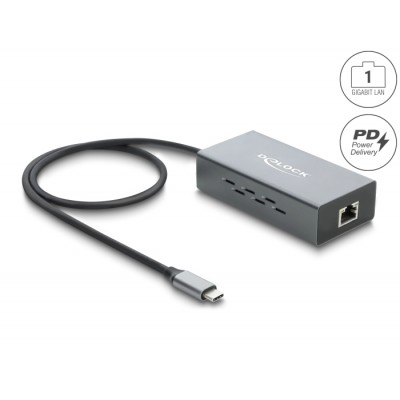 Delock USB Type-C™ Network Adapter Gigabit LAN 1 x RJ45 PoE with USB Power Delivery