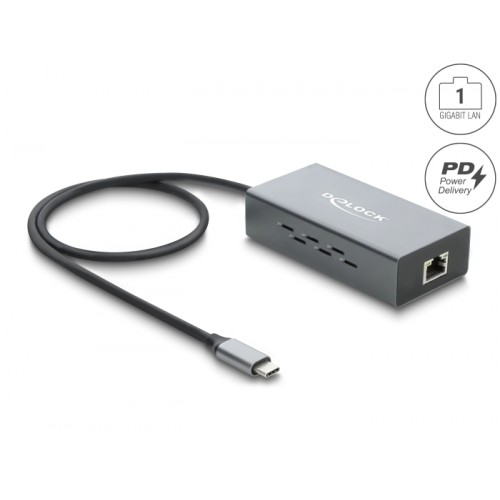 Delock USB Type-C™ Network Adapter Gigabit LAN 1 x RJ45 PoE with USB Power Delivery