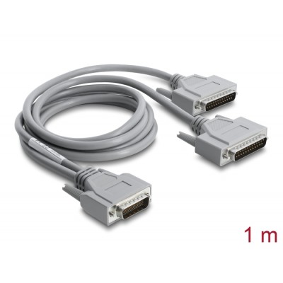 Delock Y-Cable Adapter Serial RS-232 LFH D-Sub HD 60 pin male to 2 x D-Sub 25 pin male 1 m grey