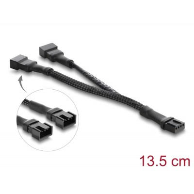 Delock Y-Fan Cable 1 x 4 pin PWM female to 2 x 4 pin PWM male with braided jacket 13.5 cm black